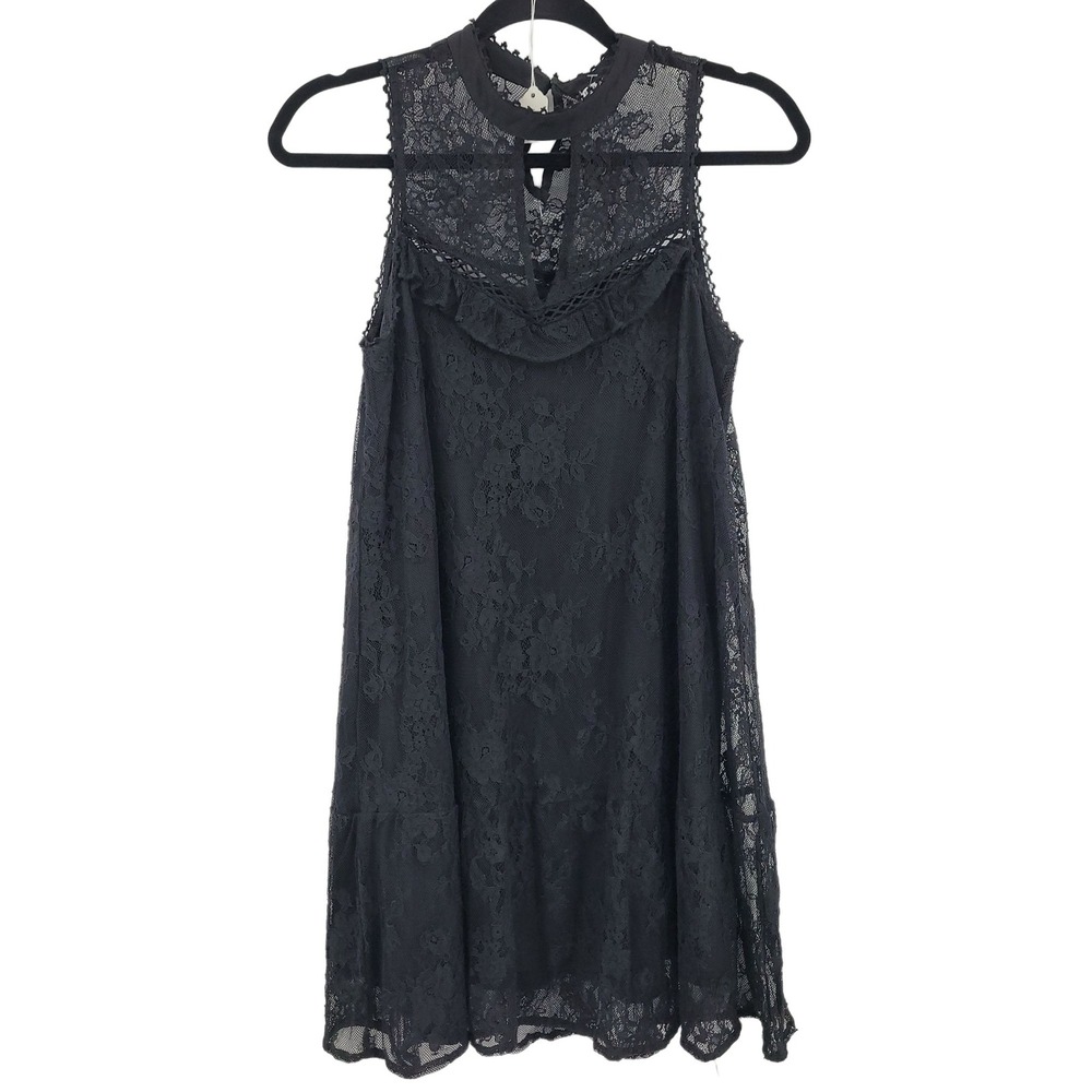 Vtg‎ Black Swan Gothic Lace Choker Dress Sz S Black Cutout Sweetheart Whimsigoth